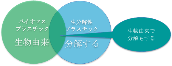 バイオマスプラスチックと生分解性プラスチックの図